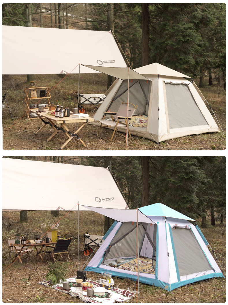 Cheap Goat Tents 3 4 Person Outdoor Camping Tent Portable Folding Camping Equipment Mosquito Proof Thickened Rain Proof Automatic Pop up Tent   